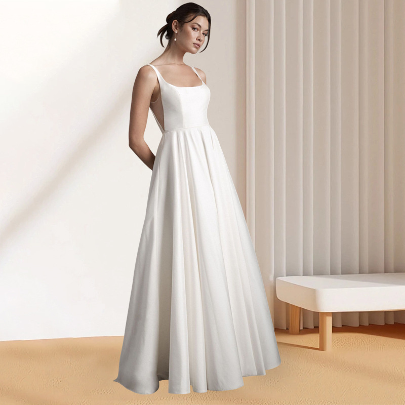 Women French White Satin Wedding Dress with Sexy Strapless Backless Dress(Processing time need 3-6 days)