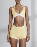 Women yoga V-neck contrasting tank bra and shorts two-piece set