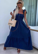 Women strapless off-the-shoulder lace-up denim dress Women strapless off-the-shoulder lace-up denim dress