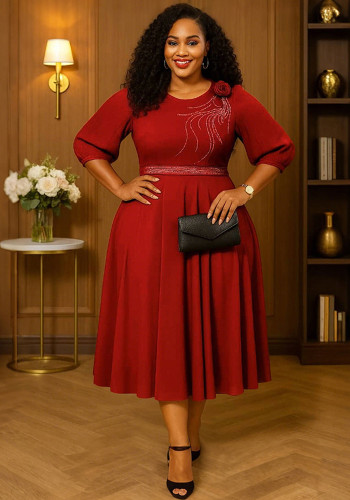 Women Round Neck Half-Sleeve Dress