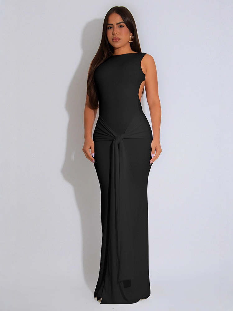 Women Sexy Backless Lace-Up Long Dress for Nightclubs and Parties with a Slit Bodycon Dress