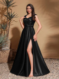 Women Elegant Black Sequined V-Neck Party Mermaid Bridesmaid Evening Dress（Processing time need 3-6 days）