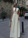 High-Waist Solid Color Sleeveless Zip-Up Dress Elegant Career-Chic Gown