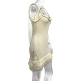 Spring-Summer Knitted Straps Fringed Bodycon Dress
