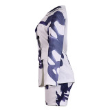 Women Fall/Winter Printed Blazer and Shorts Two-Piece Set