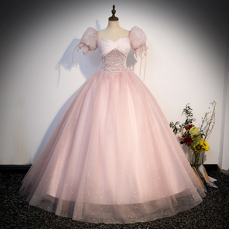 Women Pink Bridal Toast Dress for Performances, Colorful Tulle Princess Evening Dress(Processing time need 3-6 days)