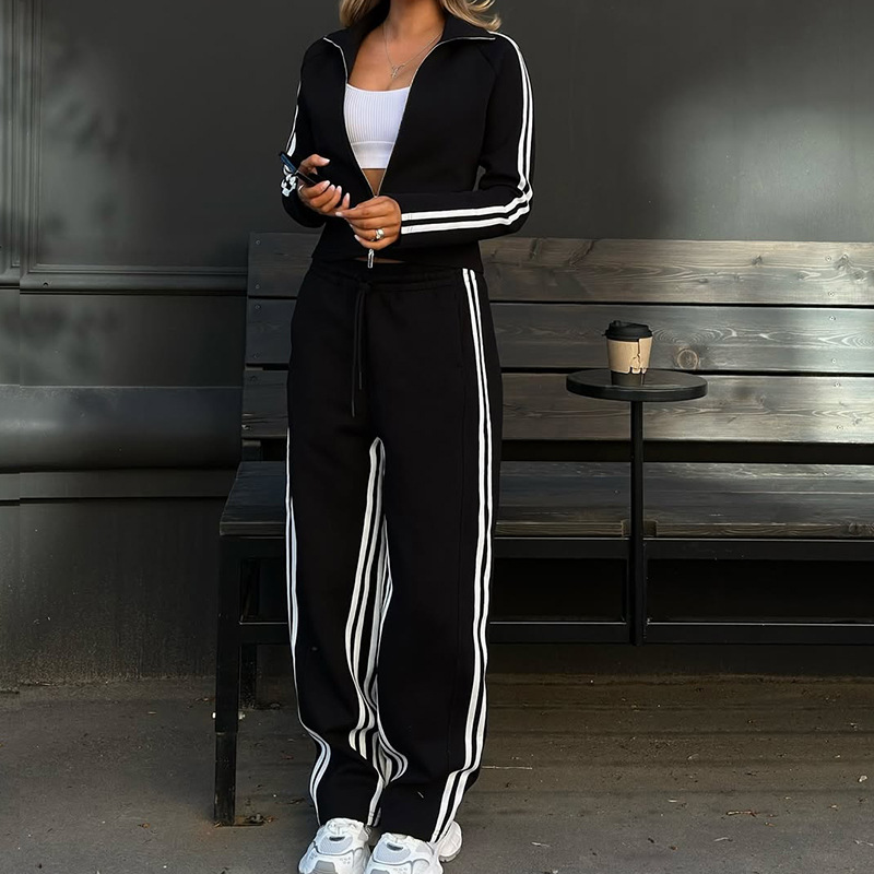 Spring Women's Striped Long-Sleeve Top & Pants Set Casual Sports Outfit