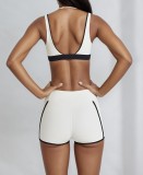 Women yoga V-neck contrasting tank bra and shorts two-piece set
