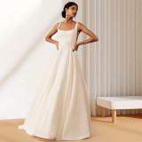 Women French White Satin Wedding Dress with Sexy Strapless Backless Dress（Processing time need 3-6 days）