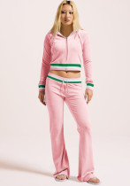 Women Casual Ribbed Contrast Hooded Two-Piece Top and Pant Women Casual Ribbed Contrast Hooded Two-Piece Top and Pant