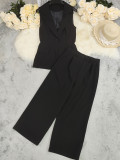 Women's Solid Color Sleeveless Straight-Leg Pantsuit Professional Office Set