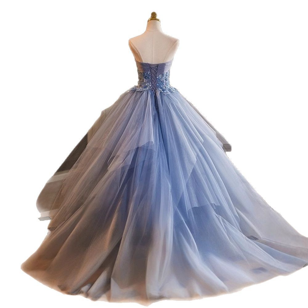 Women Formal Party Blue Strapless Tutu Evening Dress(Processing time need 3-6 days)