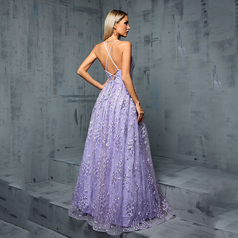 Women Evening Dress with Heavy Lace Mesh Sequin Strapless Dress(Processing time need 3-6 days)