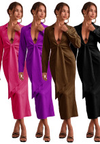 Women Sexy Solid V-Neck Shirt Dress Women Sexy Solid V-Neck Shirt Dress