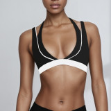 Women yoga V-neck contrasting tank bra and shorts two-piece set