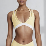 Women yoga V-neck contrasting tank bra and shorts two-piece set