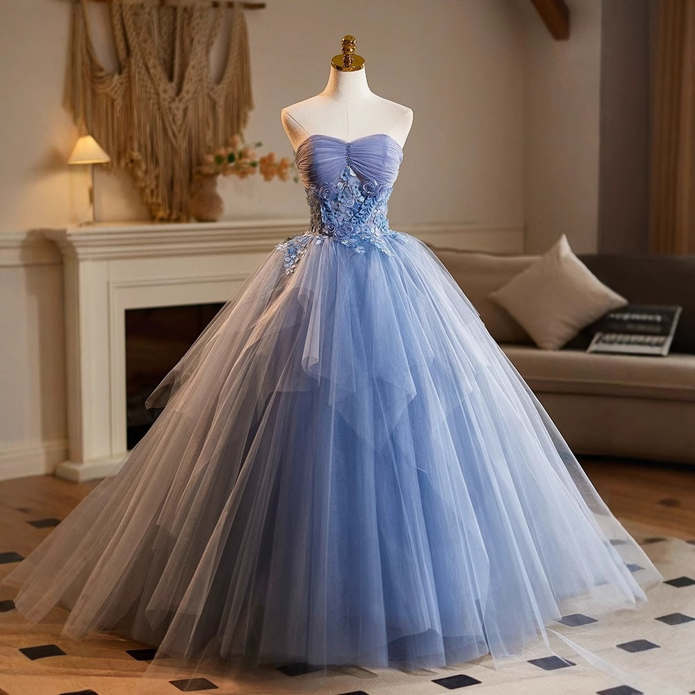 Women Formal Party Blue Strapless Tutu Evening Dress(Processing time need 3-6 days)