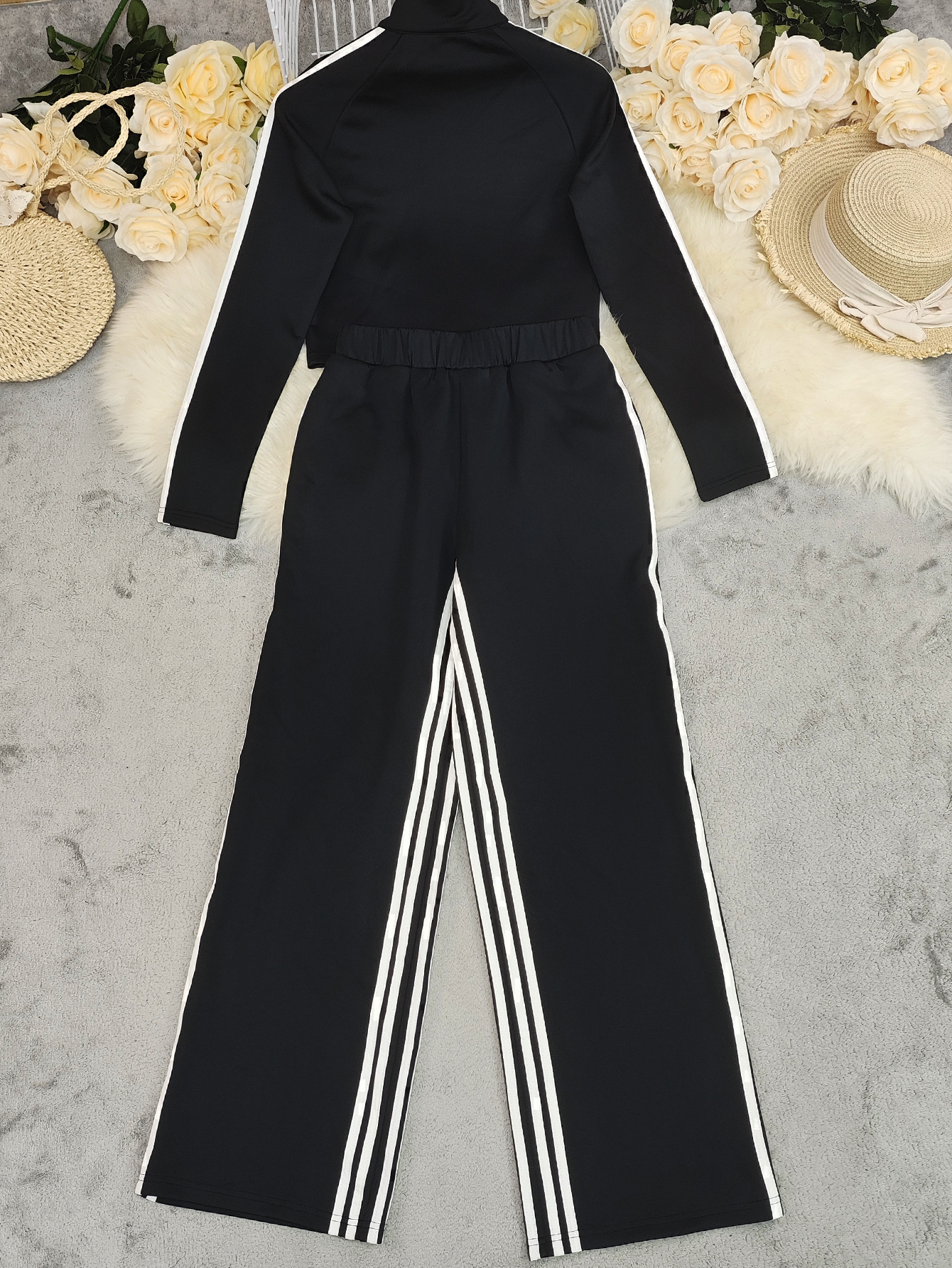 Spring Women's Striped Long-Sleeve Top & Pants Set Casual Sports Outfit