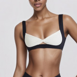 Women Colorblock Yoga Tank Top with Padded Quick-Dry Sports Bra and Shorts Two-Piece Set