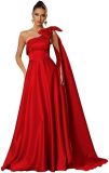 Women One-Shoulder Satin Formal Evening Dress（Processing time need 3-6 days）
