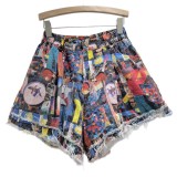 Summer Fashion Printed Distressed Wide-Leg Denim Shorts