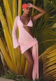 Solid Color Chiffon Sexy Long-Sleeve Beach Dress Bikini 3-Piece Swimsuit Set