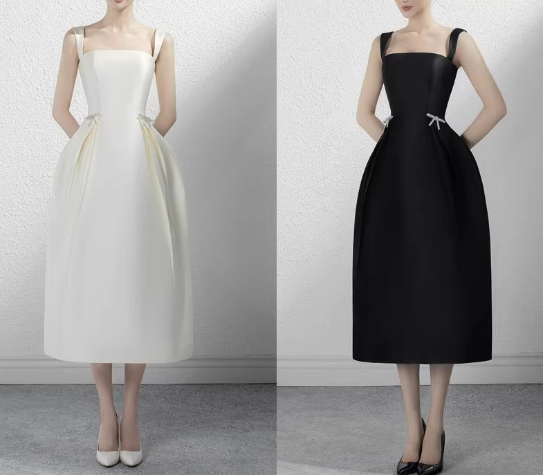 Women French White Satin Formal Party Birthday Party Strapless Evening Dress(Processing time need 3-6 days)