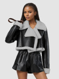 Women Fall/Winter Fleece Top and Shorts Two-Piece Set