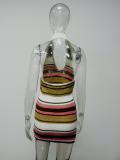 Summer Women's Striped Sexy V-Neck Halter Neck Knitted Bodycon Dress