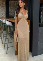 Solid Color Open-Waist Strap long Dress Beach Cover-Up