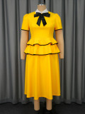 Plus-Size Women Evening Gown with a Playful Short-Sleeved Layered Ruffled Dinner Party Dress