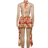 Summer Women's Sexy Halter Neck Tie-Up Low-Back Printed Dress