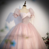 Women Pink Bridal Toast Dress for Performances, Colorful Tulle Princess Evening Dress（Processing time need 3-6 days）