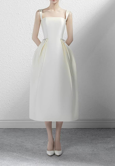 Women French White Satin Formal Party Birthday Party Strapless Evening Dress(Processing time need 3-6 days)