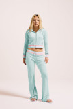 Women Casual Ribbed Contrast Hooded Two-Piece Top and Pant