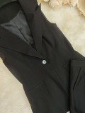 Women's Solid Color Sleeveless Straight-Leg Pantsuit Professional Office Set
