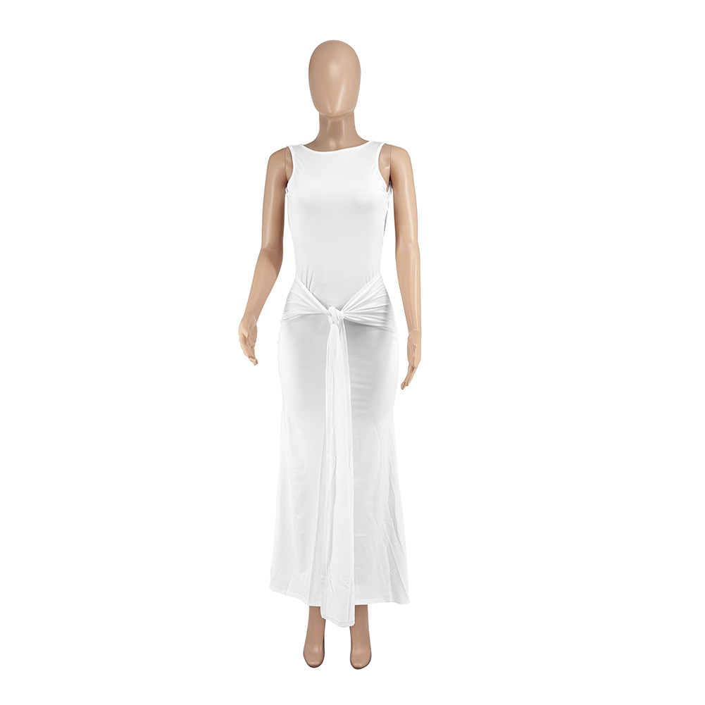 Women Sexy Backless Lace-Up Long Dress for Nightclubs and Parties with a Slit Bodycon Dress