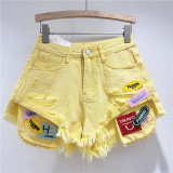 High-Waist Embroidered Summer Wide-Leg Denim Shorts for Women