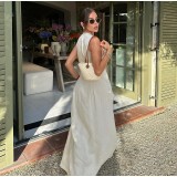 High-Waist Solid Color Sleeveless Zip-Up Dress Elegant Career-Chic Gown