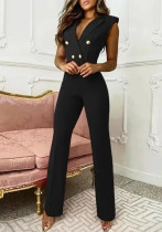 Summer Chic Solid Color Turndown Collar Sleeveless Jumpsuit Slim Fit Stylish Outfit Summer Chic Solid Color Turndown Collar Sleeveless Jumpsuit Slim Fit Stylish Outfit