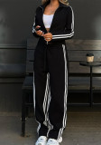 Spring Women's Striped Long-Sleeve Top & Pants Set Casual Sports Outfit