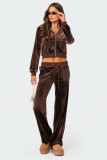 Women Velvet Hooded Sporty Two-Piece Top and Pant