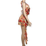 Summer Women's Sexy Halter Neck Tie-Up Low-Back Printed Dress