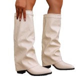 Pleated Heeled Boots Autumn Chunky Heel Knee-High Boots