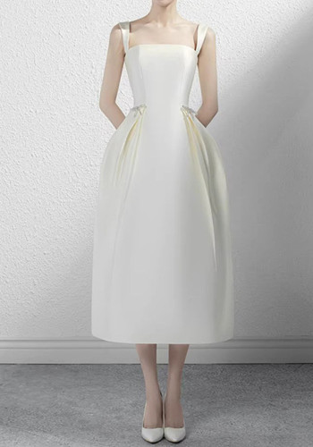 Women French White Satin Formal Party Birthday Party Strapless Evening Dress（Processing time need 3-6 days）
