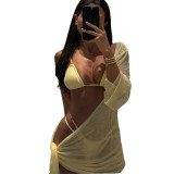 Solid Color Bikini Low-Rise Two-Piece Sexy Swimsuit with Cover Up
