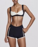 Women Colorblock Yoga Tank Top with Padded Quick-Dry Sports Bra and Shorts Two-Piece Set