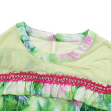 Plus-size African Women ruffled print beaded belt dress