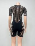 Spring-Summer Solid Color Round Neck Short-Sleeve Sexy Tight-Fitting Jumpsuit