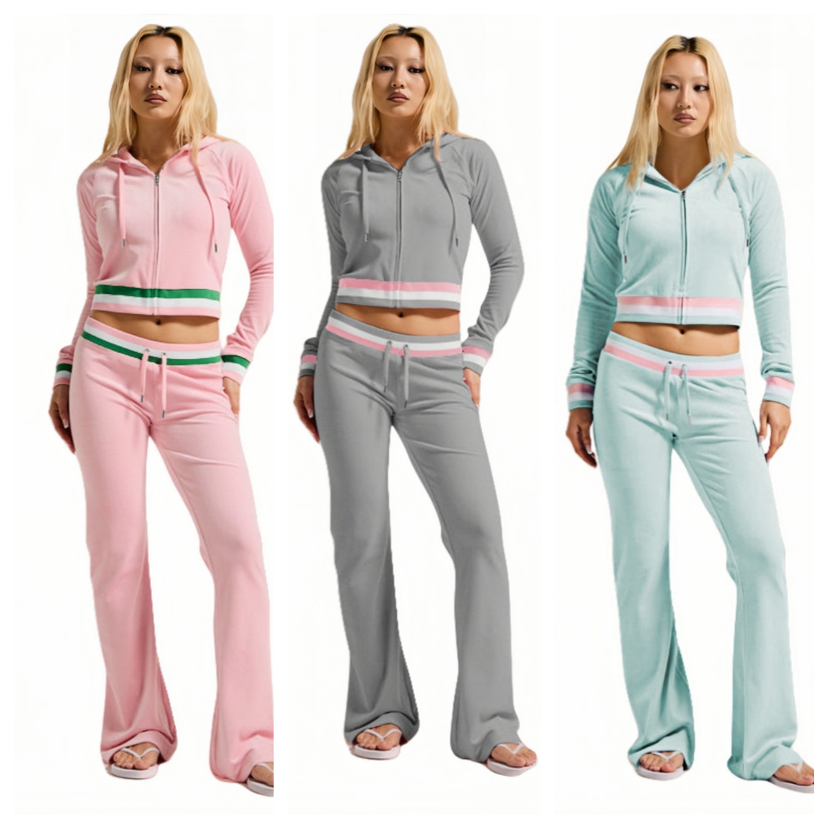 Women Casual Ribbed Contrast Hooded Two-Piece Top and Pant